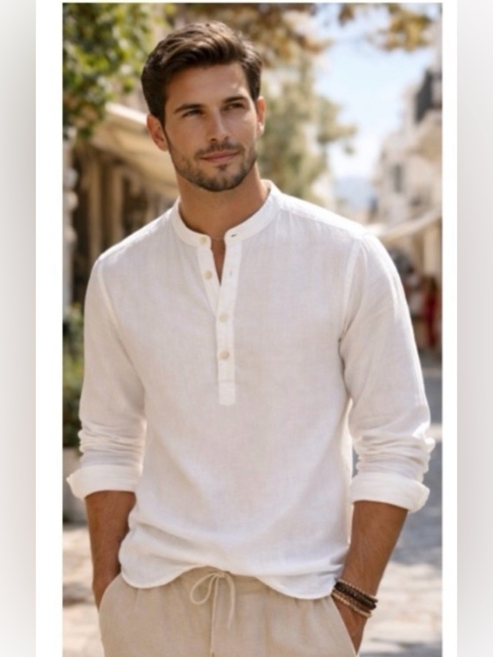 Marfinno Mens Button Up Shirt Size Medium Coastal Euro Summer Long Sleeve White